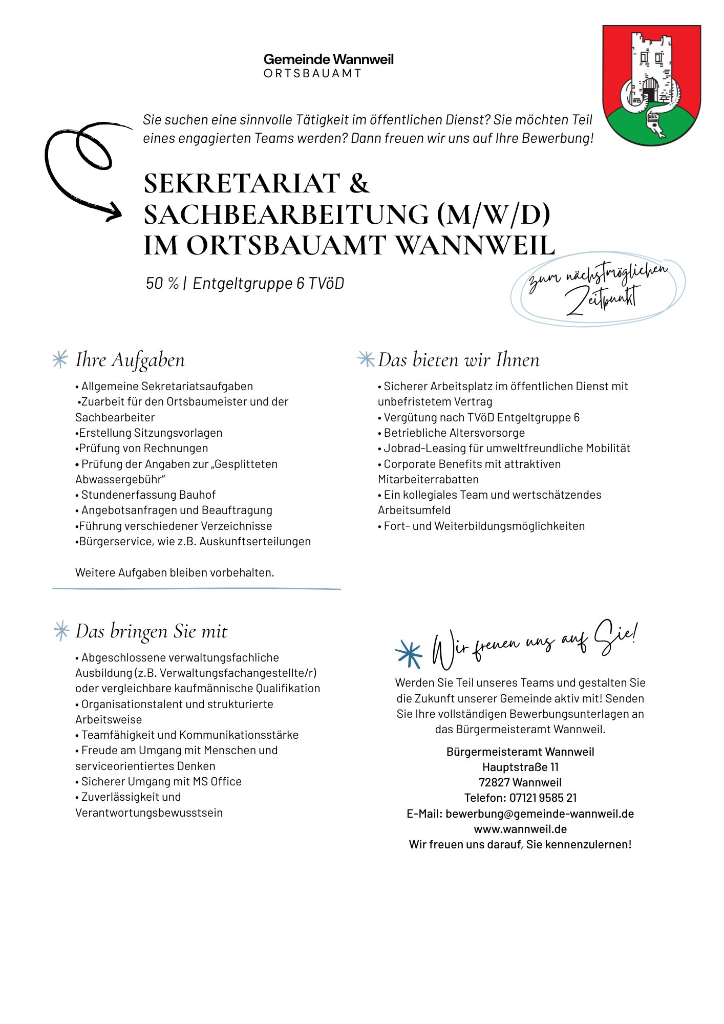 Stellenanzeige Sachbearbeitung